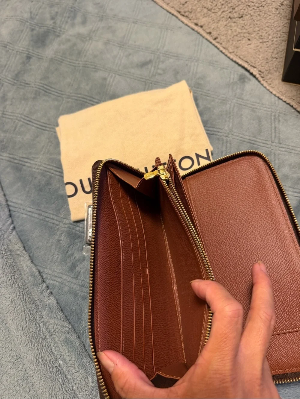 Louis Vuitton Monogram Zip Wallet in Brown and Gold Accents